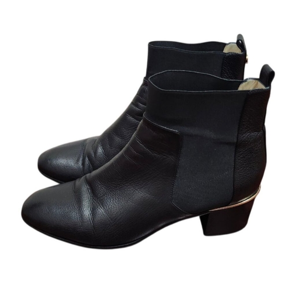 Jimmy Choo Black Leather Chelsea Ankle Boots US10/EU41 Gold Heel Accent Slip-On - Picture 6 of 13